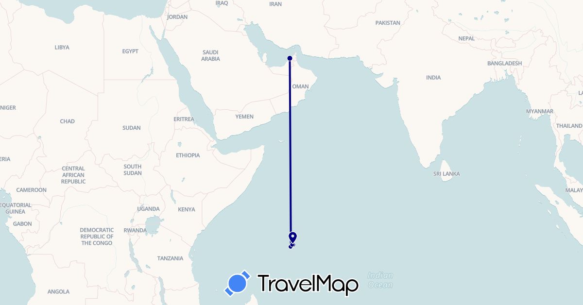 TravelMap itinerary: driving in United Arab Emirates, Seychelles (Africa, Asia)